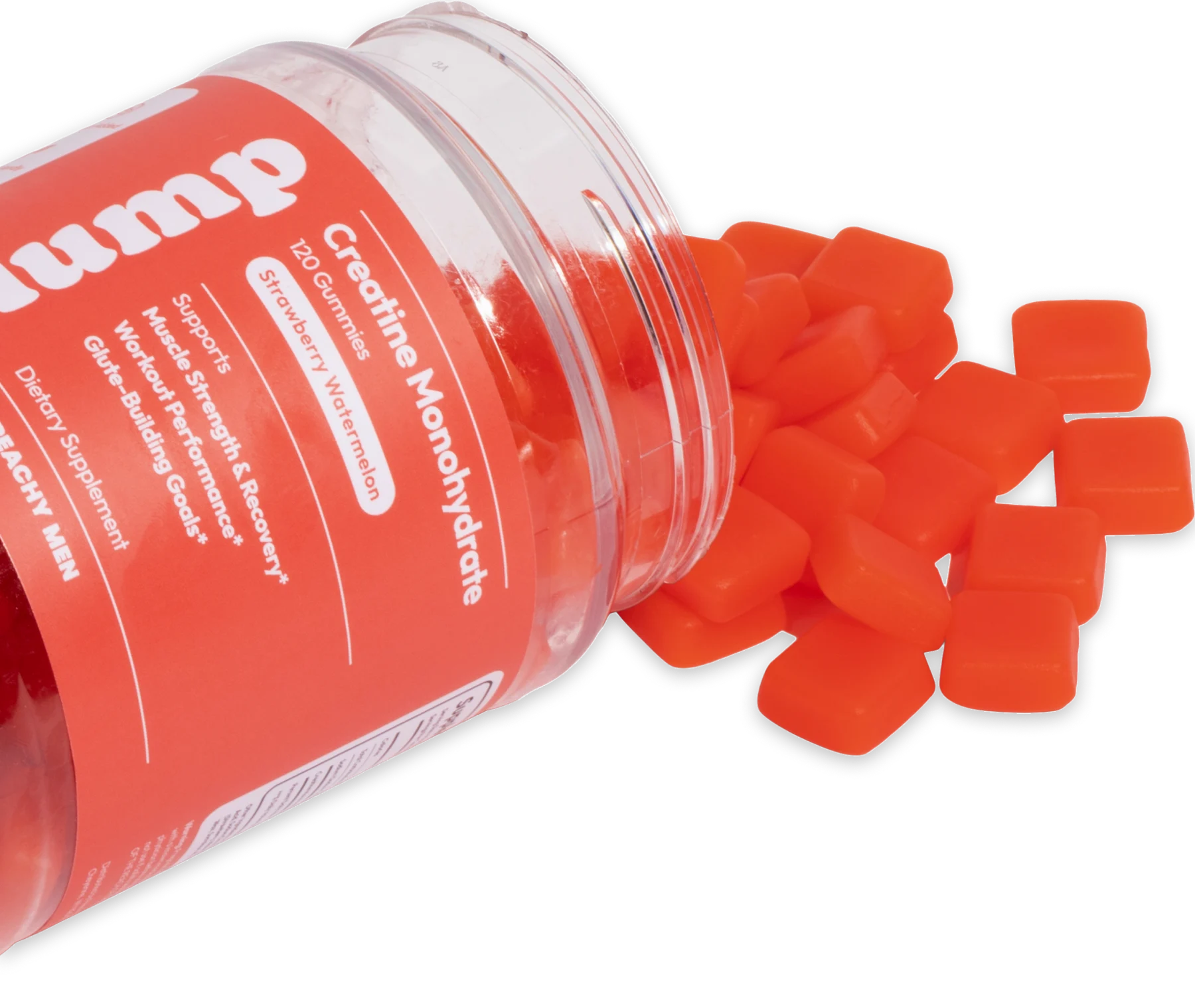 An open bottle of Peachy Plump gummies